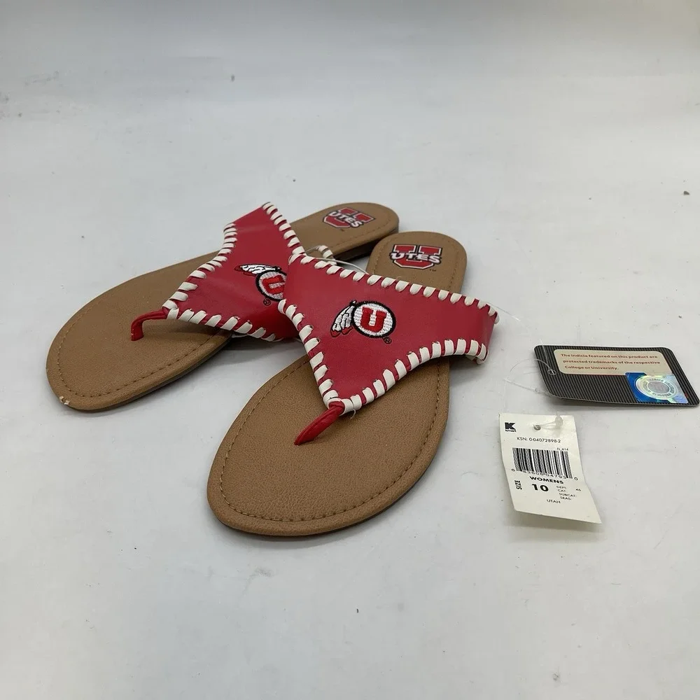 Womens 10 NCAA Utah Utes Flip Flop Sandals Tongs Footwear Beach Shoes New